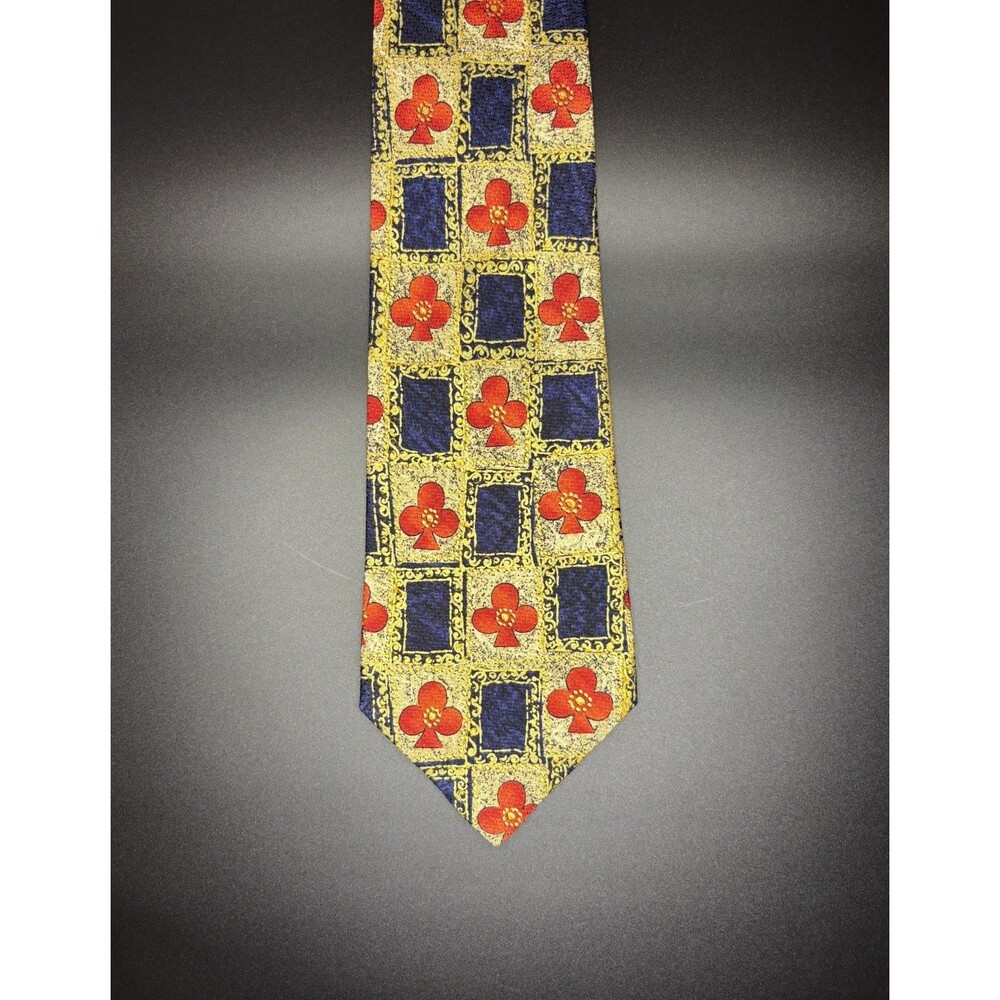 Fumagalli’s Italy Silk Tie Blue Gold Red Clubs Playing Card Designer Necktie